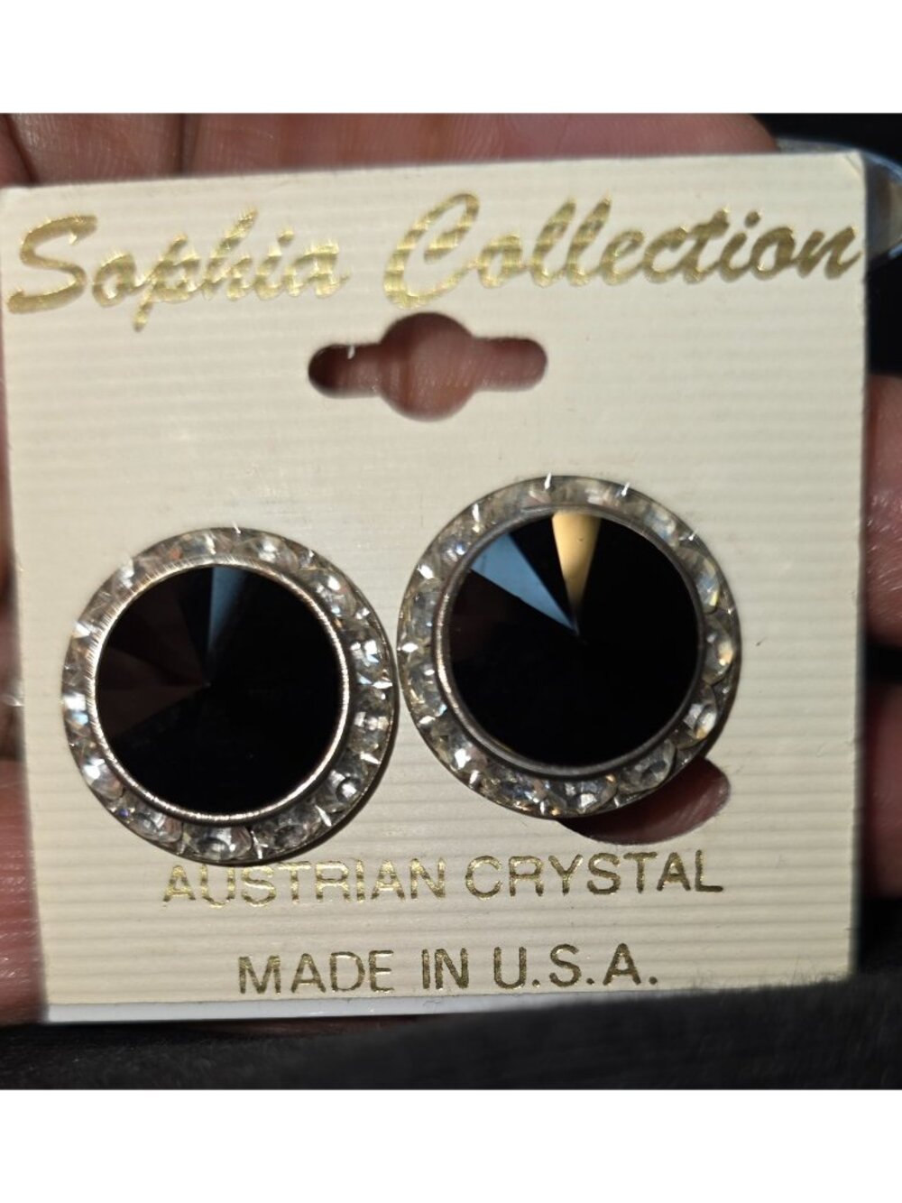 Sophia Collection Austrian Crystal Black Clip-On Earrings Made In U.S.A.